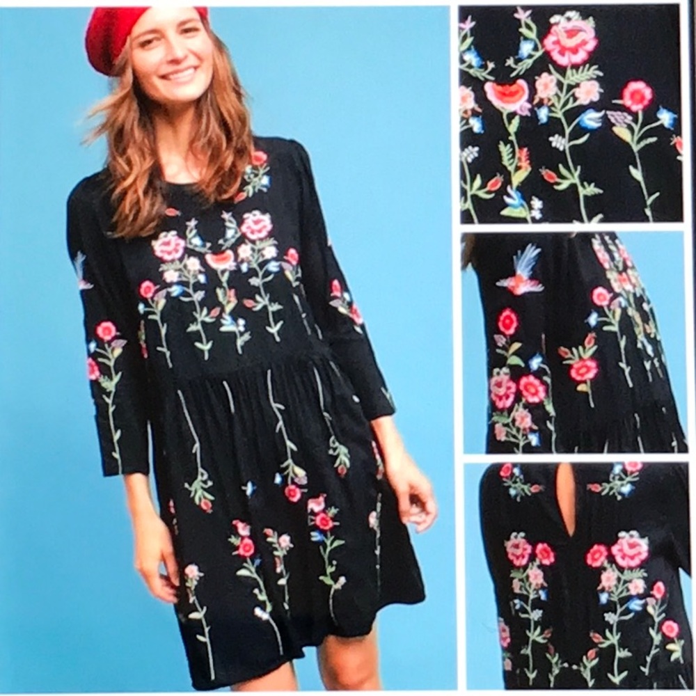 Maeve ForAnthropologie Black Embroidered dress